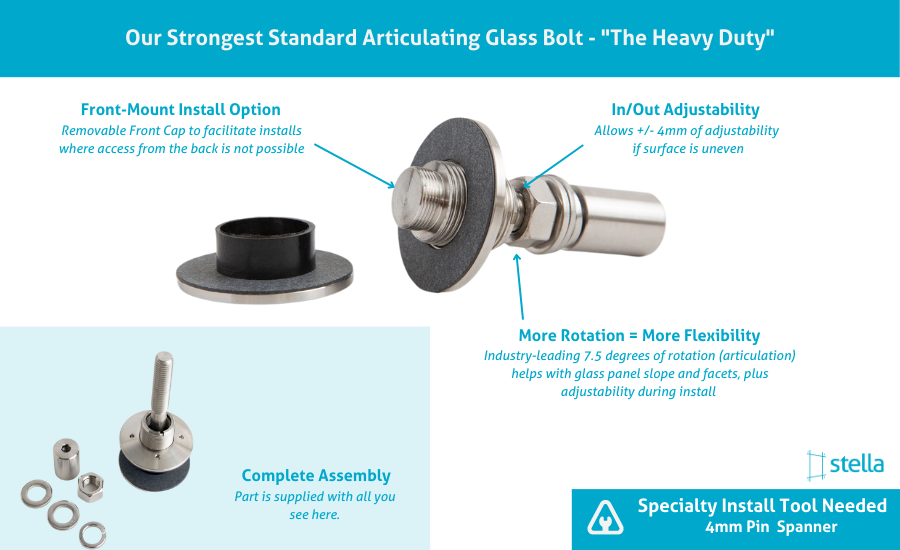 Standard) (Heaviest-Duty Articulating Glass Bolt) (Tapered-Face)​ - Stella  Standard - Now Available in Store - Stella Custom Glass Hardware,